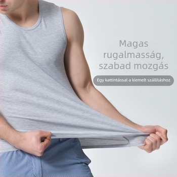 Férfi ujjatlan mellény széles vállal, pamut-Lycra 95% pamut, szövetsűrűség 161–180 g/m², kerek nyakú, egyszerű stílus