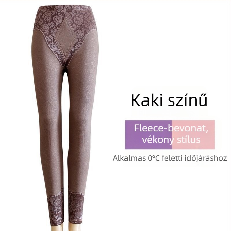 Plusz méretű melegítő leggings nőknek, fleece-bélés, magas derék, haskontroll, rugalmas, csipkés felülettel