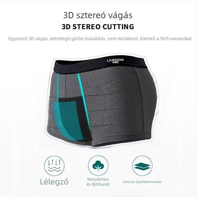 Langsha férfi boxeralsó, tiszta pamut, antibakteriális, lélegző