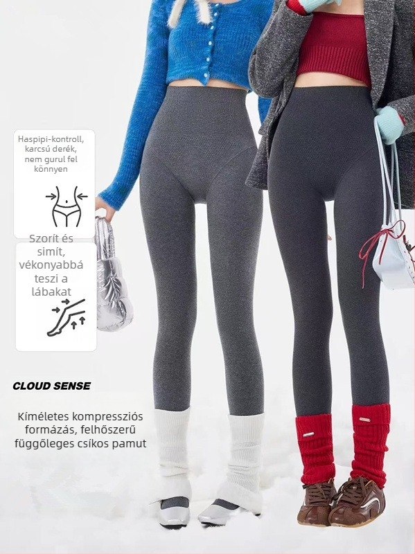 Szürke női leggings, őszi-téli 2025, magas derék, karcsúsító, szűk fazon, elasztikus, függőleges csíkok