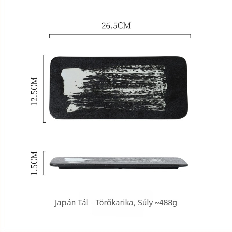 Porcelán téglalap alakú tál japán stílusú sushi és grillsütő ételekhez; mikrohullámú sütőben használható; alul glazúrral színezett felület; testreszabható