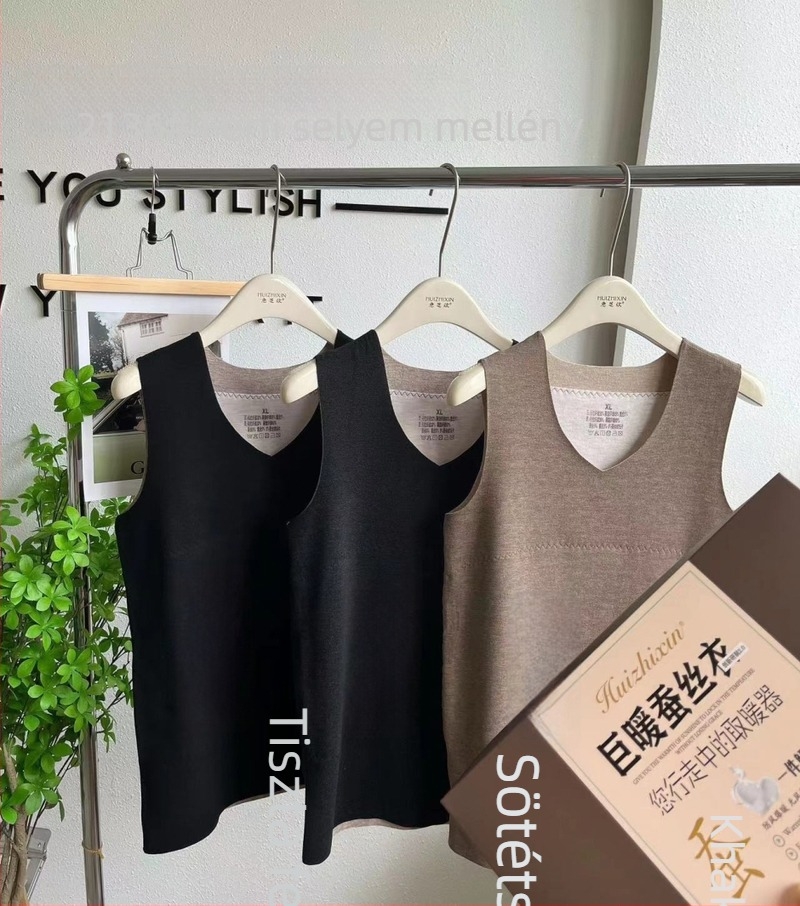 Férfi Termikus Mellény Fleece-béléssel, Két Rétegű, V-nyakú, Vastag Anyag 251-300 g/m2, Poliészter