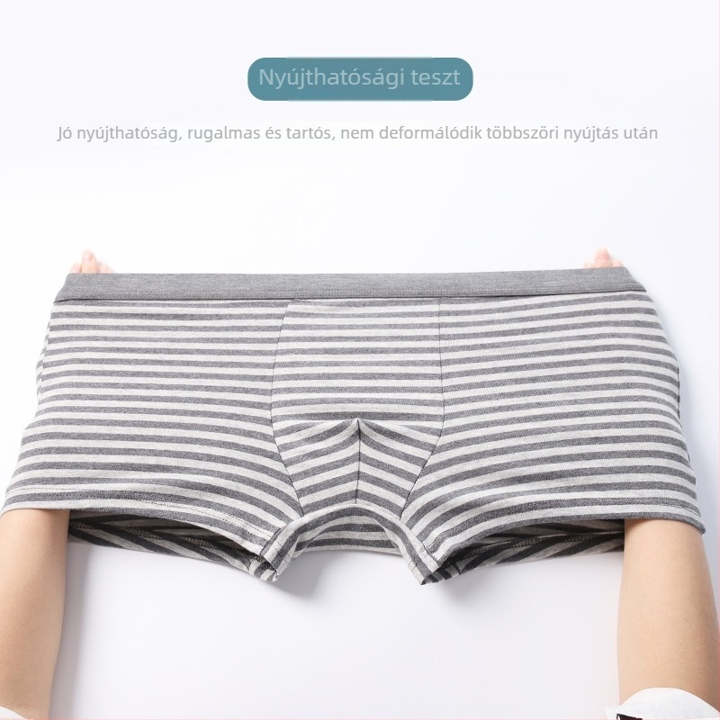 Férfi pamut boxeralsók, középmagas derék, csíkos mintázat és nyomtatás, 40-count anyag, 95% pamut a keresztszáron