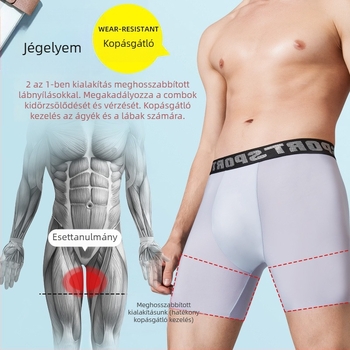 Hosszított férfi nagy méretű varrat nélküli boxer alsó, nyárra, vékony Ice Silk anyagból, légáteresztő, gyorsan száradó, futáshoz