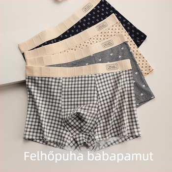 Férfi pamut boxer rövidnadrág, kockás mintás, puha, kényelmes, légáteresztő, antibakteriális