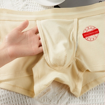 Férfi pamut boxer, vafeles textúra, zseb csepp alakú, kétoldali nyitás, lélegző, középmagas fazon