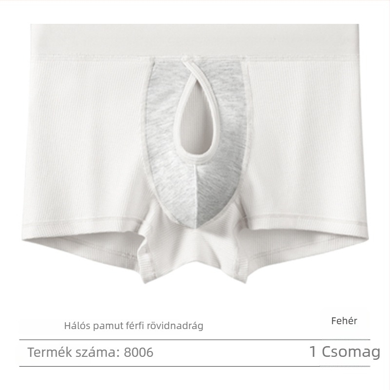 Férfi pamut boxer, vafeles textúra, zseb csepp alakú, kétoldali nyitás, lélegző, középmagas fazon