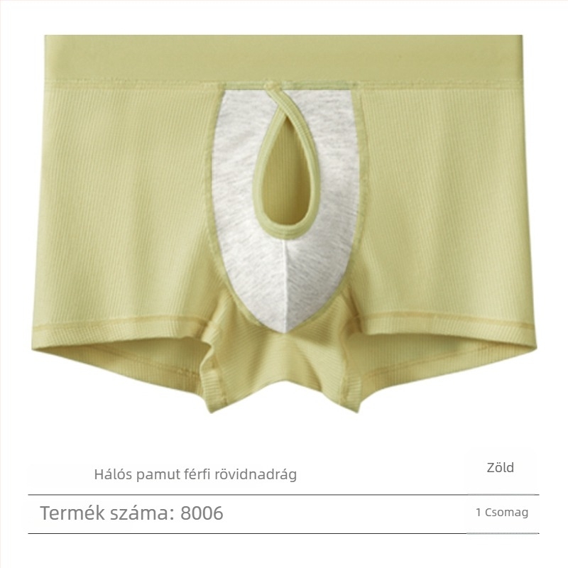 Férfi pamut boxer, vafeles textúra, zseb csepp alakú, kétoldali nyitás, lélegző, középmagas fazon