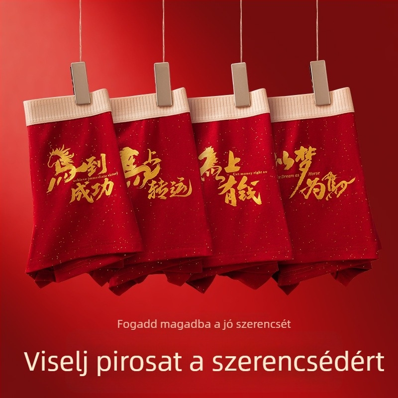 2026-os horoszkóp év piros férfi alsónemű, 100% pamut, légáteresztő, nagy méret