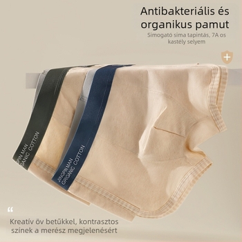 Férfi pamut boxerek, lélegzőek, gát résznél Mulberry selyem bélésével, középmagas derék, kötött anyag