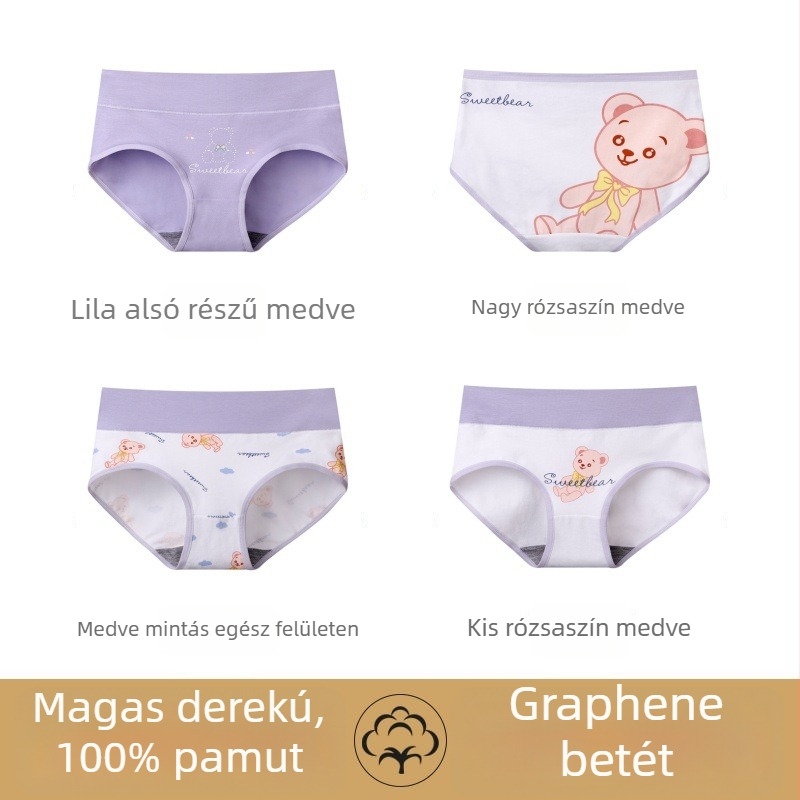 Pamut antibakteriális középmagas derekú bikini alsónemű rajzfilm mintával