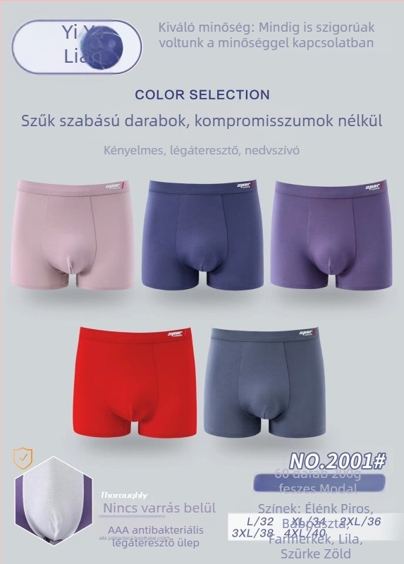 Yiweilian modal anyagú férfi boxer rövidnadrág, raktáron, magas rugalmasság, kényelmes, egyszínű, 3D-s nyomtatási hatás, plusz méret