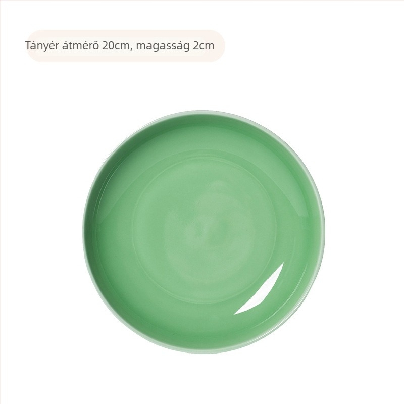 Kerek kerámia tányér Celadon glazúrral, mikrohullámú sütőben használható, modern minimalist étkészlet szállodák és éttermek számára