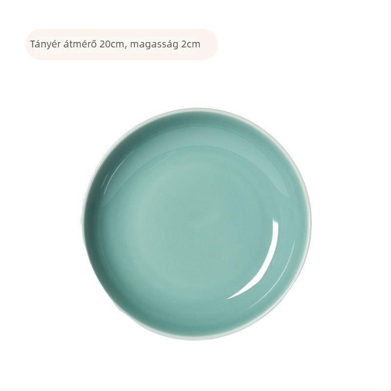 Kerek kerámia tányér Celadon glazúrral, mikrohullámú sütőben használható, modern minimalist étkészlet szállodák és éttermek számára