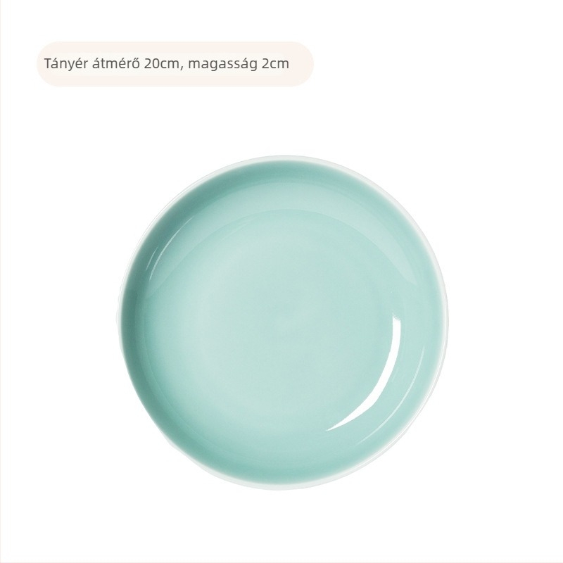 Kerek kerámia tányér Celadon glazúrral, mikrohullámú sütőben használható, modern minimalist étkészlet szállodák és éttermek számára