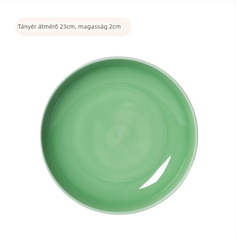 Kerek kerámia tányér Celadon glazúrral, mikrohullámú sütőben használható, modern minimalist étkészlet szállodák és éttermek számára