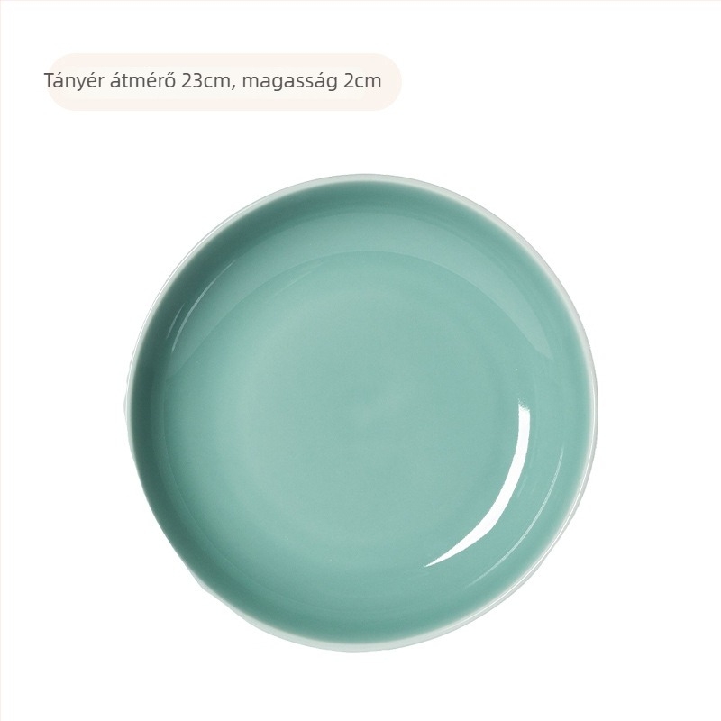 Kerek kerámia tányér Celadon glazúrral, mikrohullámú sütőben használható, modern minimalist étkészlet szállodák és éttermek számára