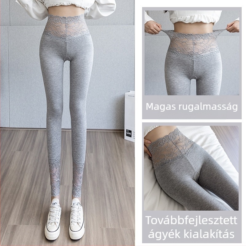 Női modál leggings csipkével, magas elasztikussággal, karcsúsító fazon tavasz–őszre, belső vagy külső viselethez, plusz méret
