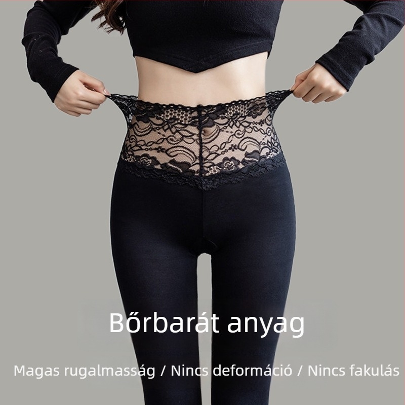 Női modál leggings csipkével, magas elasztikussággal, karcsúsító fazon tavasz–őszre, belső vagy külső viselethez, plusz méret