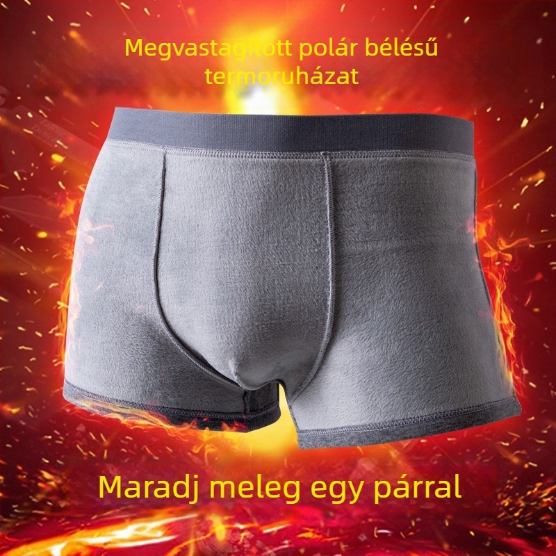 Férfi termikus boxeralsó fleece-béléssel, vastag, őszi-téli időszakra, középmagas derekú, kényelmes