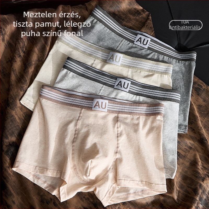 Pluszméretű férfi pamut boxeralsó, 10A antibakteriális, légáteresztő, középmagas derekú, jacquard szövésű, 95–100% pamut, minden évszakra