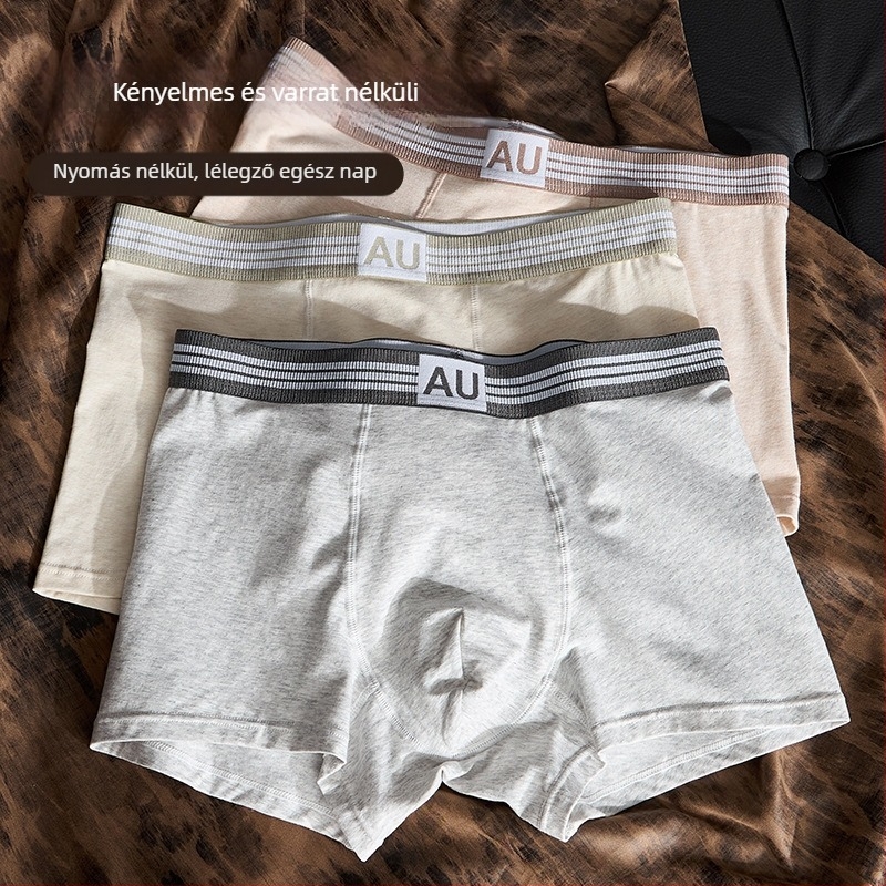 Pluszméretű férfi pamut boxeralsó, 10A antibakteriális, légáteresztő, középmagas derekú, jacquard szövésű, 95–100% pamut, minden évszakra
