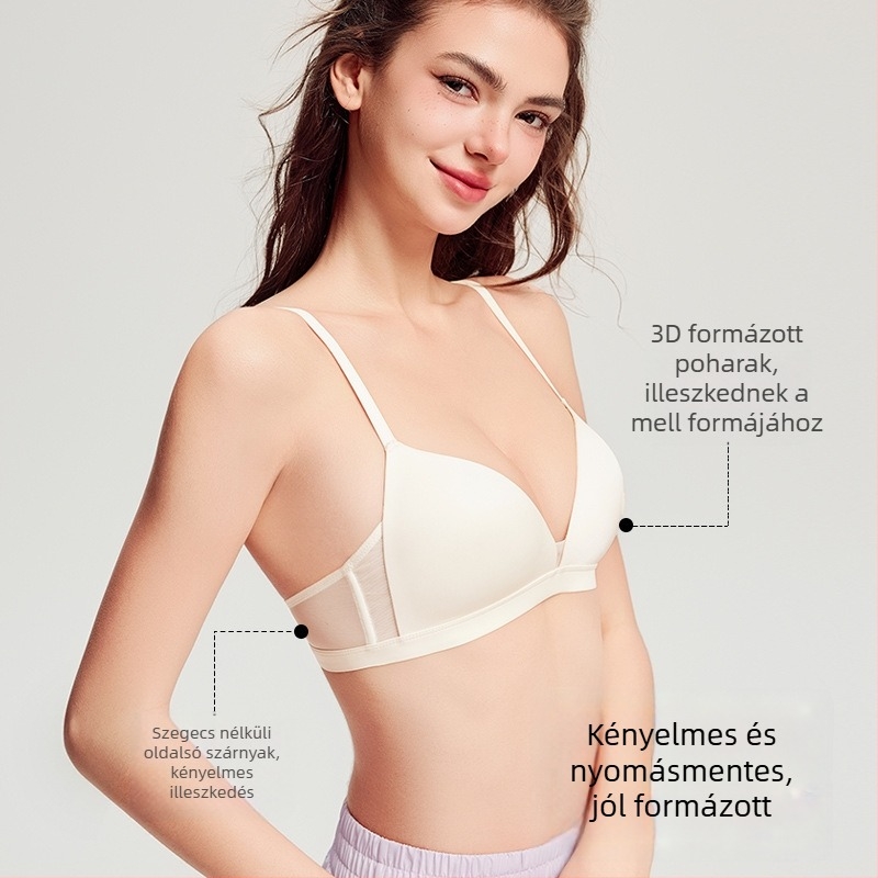 Női háromszög kosaras melltartó, 3/4-es kosár, vezeték nélküli, push-up, varrás nélküli, külső nylon, bélés modal