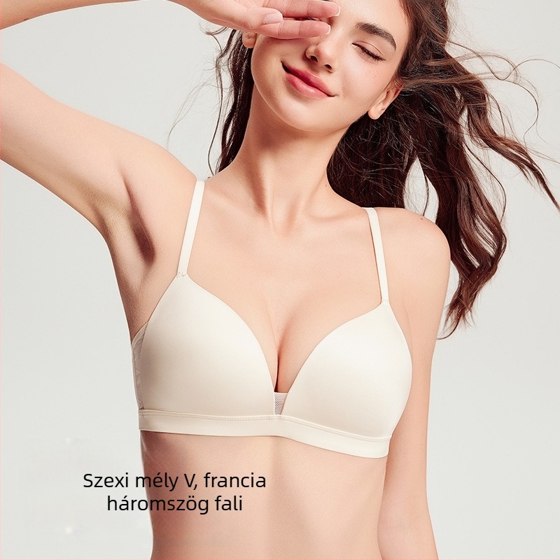 Női háromszög kosaras melltartó, 3/4-es kosár, vezeték nélküli, push-up, varrás nélküli, külső nylon, bélés modal