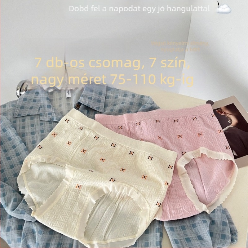 7 darab női virágmintás, varrás nélküli bugyi, pamut betéttel az ágyékban, középmagas derék, Plusz méret