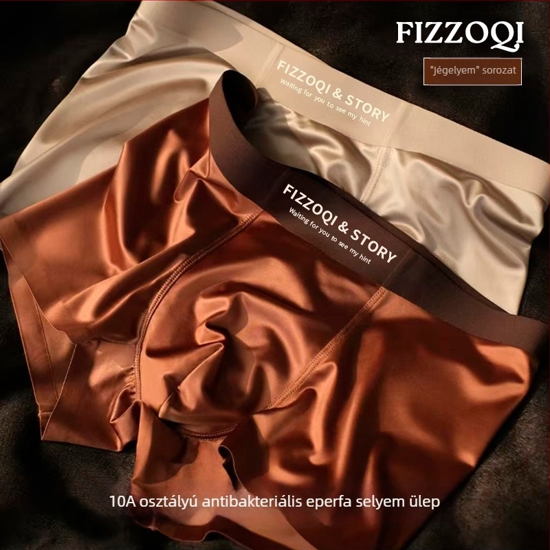 Férfi szatén alsónemű Ice Silk hatású, lélegző, gyorsan száradó, középmagas derék, egyszínű boxer, könnyű luxus, pamut betéttel