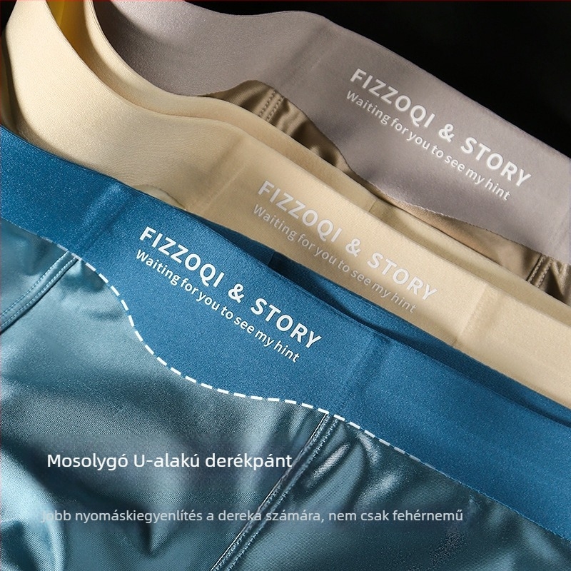 Férfi szatén alsónemű Ice Silk hatású, lélegző, gyorsan száradó, középmagas derék, egyszínű boxer, könnyű luxus, pamut betéttel
