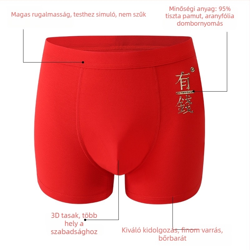 Férfiaknak készült 100% pamut piros boxeralsó, középmagas derekú, kényelmes elasztikus derékszíj, ünnepi év témájú mintával