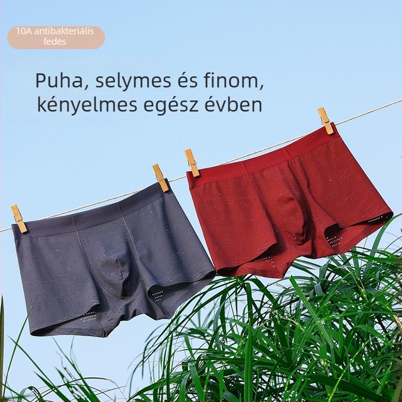 Férfi vékony Ice Silk gyorsan száradó boxer briefs, lélegző, antibakteriális, középmagas derekú