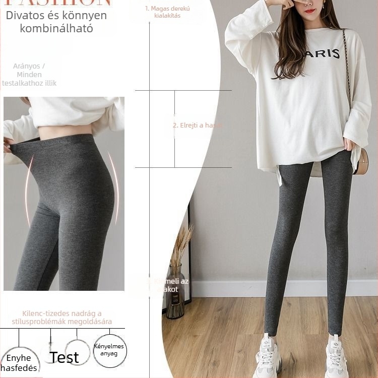 Női magas derekú, cropped hosszúságú leggings - rugalmas, karcsúsító hatású, poliészter-Lycra keverék tavaszra és őszre
