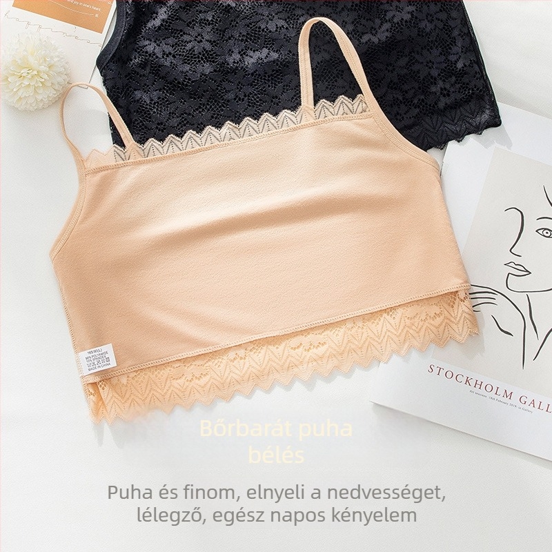 Nylon anyagú csipkés vékony tube felső béléssel, légáteresztő, szép hátsó rész