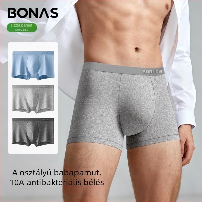 Baonasi férfi 100% pamut boxeralsó, antibakteriális, lélegző, izzadságelnyelő, középmagas derekú