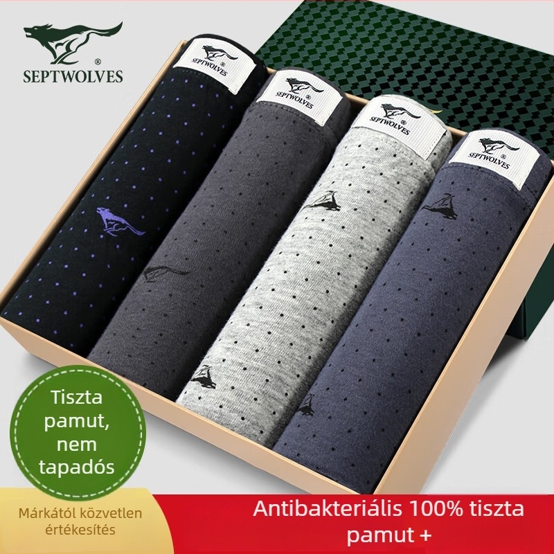 Septwolves férfi boxerek 100% pamutból, antibakteriális és lélegző, középmagas derék