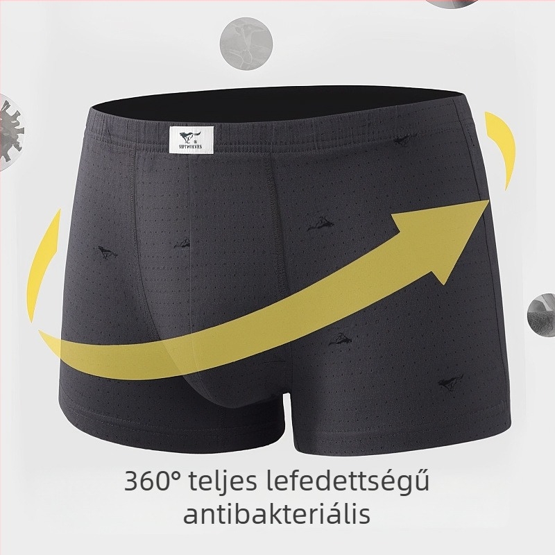 Septwolves férfi boxerek 100% pamutból, antibakteriális és lélegző, középmagas derék