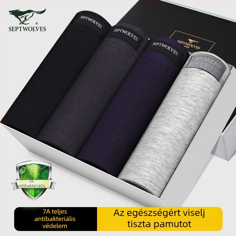 Septwolves férfi boxerek 100% pamutból, antibakteriális és lélegző, középmagas derék