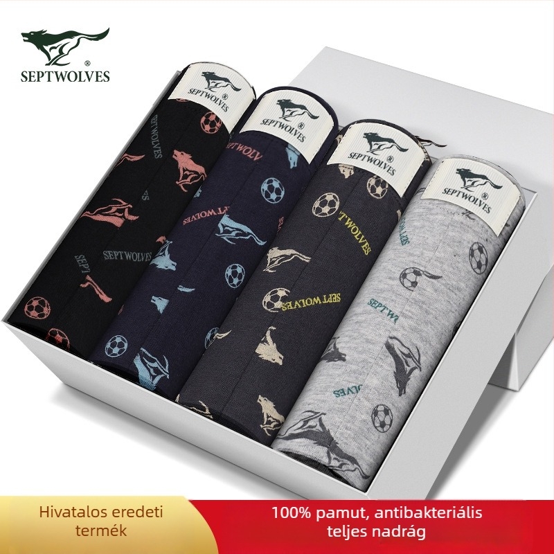 Septwolves férfi boxerek 100% pamutból, antibakteriális és lélegző, középmagas derék