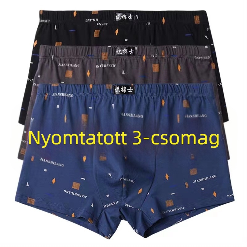 100% pamut férfi boxeralsó, plusz méret, középmagas derekú, lélegző, nedvességelvezető, laza szabás