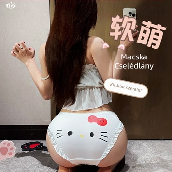 Macskaimádók! Női alsónemű japán stílusban, plusz méret, Lolita, 2D édes mintával, tej-selyem anyag, háromszög fazonú