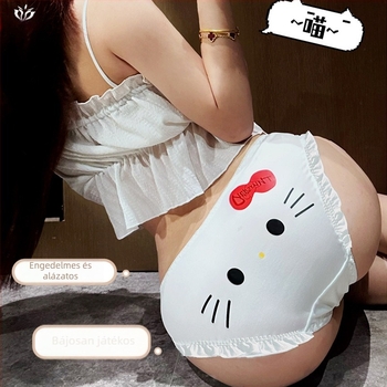 Macskaimádók! Női alsónemű japán stílusban, plusz méret, Lolita, 2D édes mintával, tej-selyem anyag, háromszög fazonú
