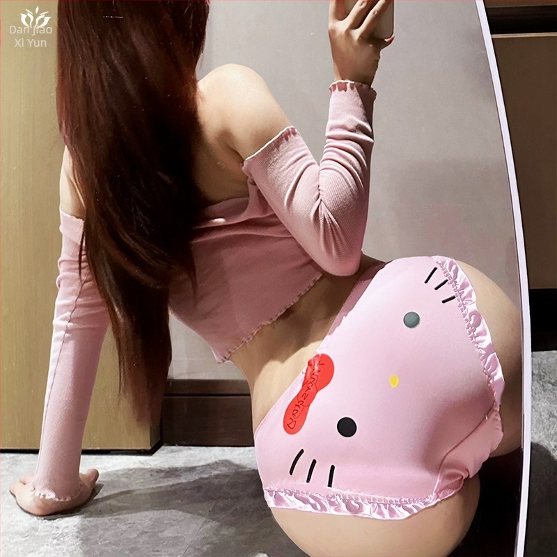 Macskaimádók! Női alsónemű japán stílusban, plusz méret, Lolita, 2D édes mintával, tej-selyem anyag, háromszög fazonú
