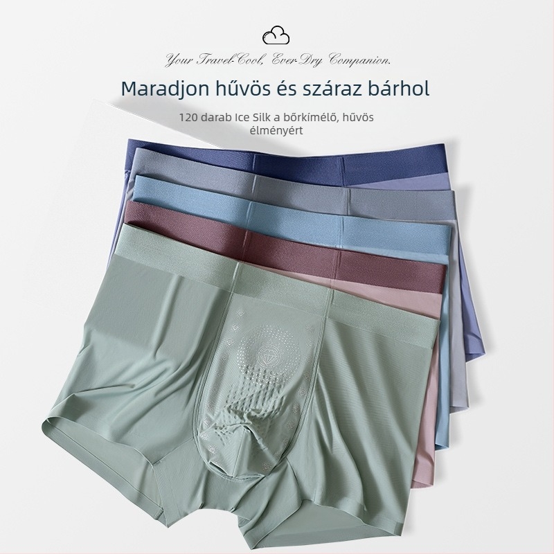 Férfi boxeralsó Ice Silk Nylonból, gyorsan száradó, légáteresztő, antibakteriális, középmagasságú derék