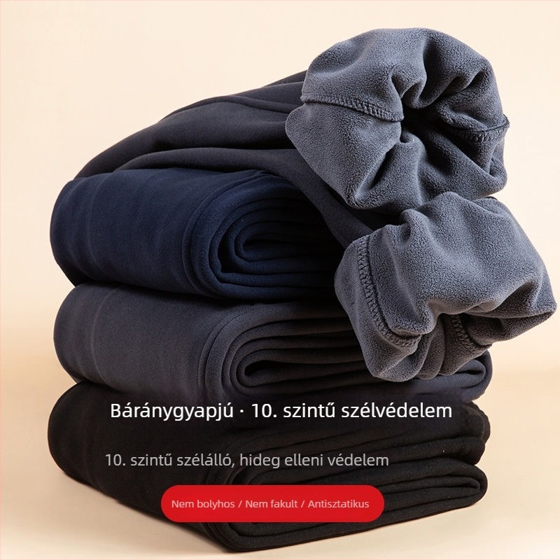 Férfi sportnadrág poliészterből vastag fleece-sel, középtalppal, egyenes szabású, téli szezonra