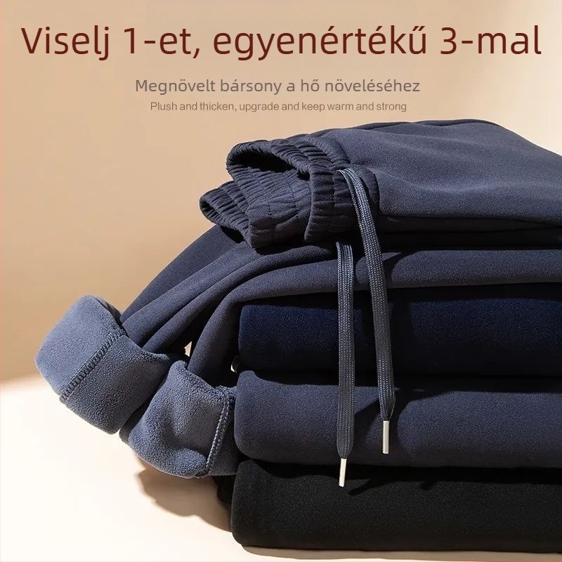 Férfi sportnadrág poliészterből vastag fleece-sel, középtalppal, egyenes szabású, téli szezonra