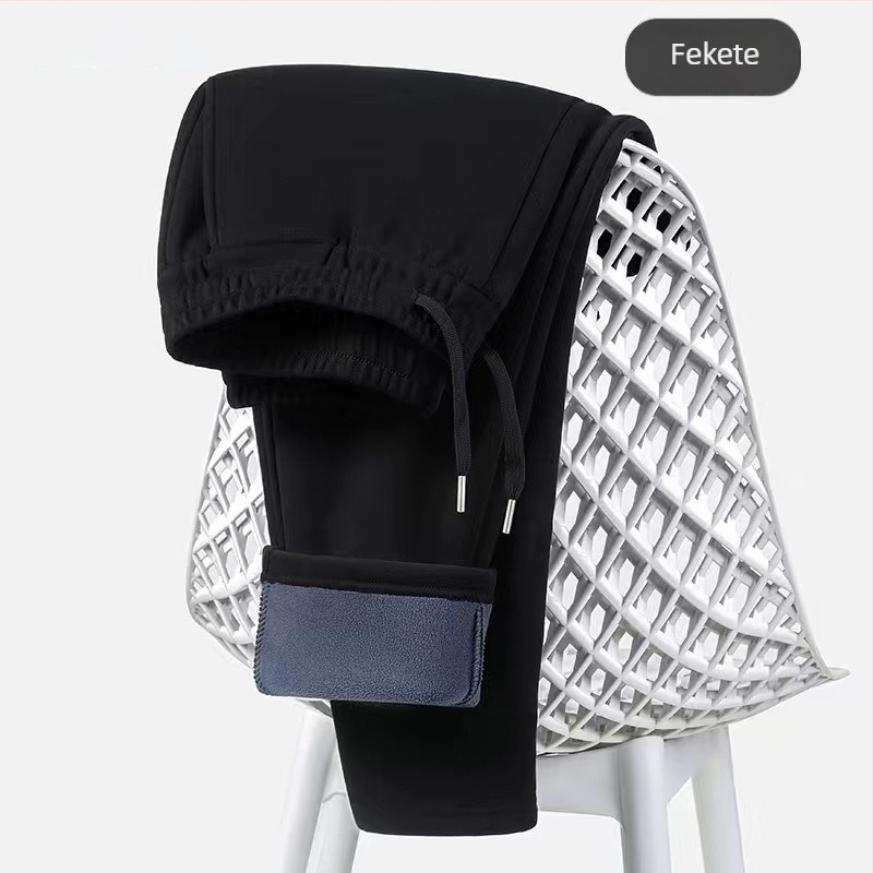 Férfi sportnadrág poliészterből vastag fleece-sel, középtalppal, egyenes szabású, téli szezonra