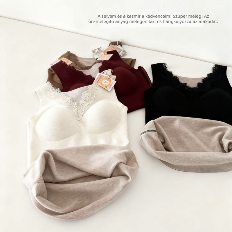 Termikus mellény V-nyakú, csipkével, varrás nélküli kialakítás, mellbetéttel és önmelegítő selyem-kasmír alapréteg