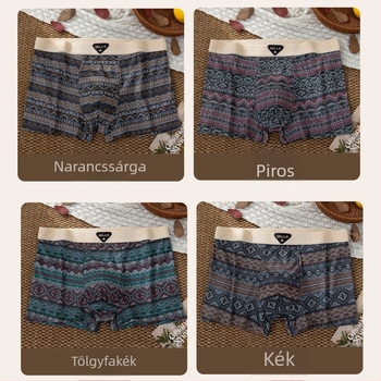 Férfi boxer briefek, etnikus csíkos mintával, légző Milk Silk poliészter keverék, középmagas derekú, kötött anyag, tinédzserek számára